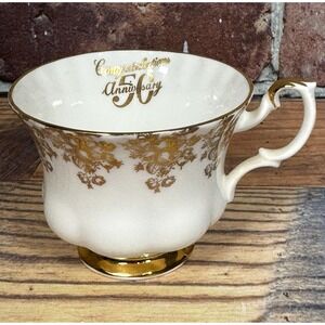 Royal Albert Bone China England Teacup Congratulations 50th Anniversary Gold